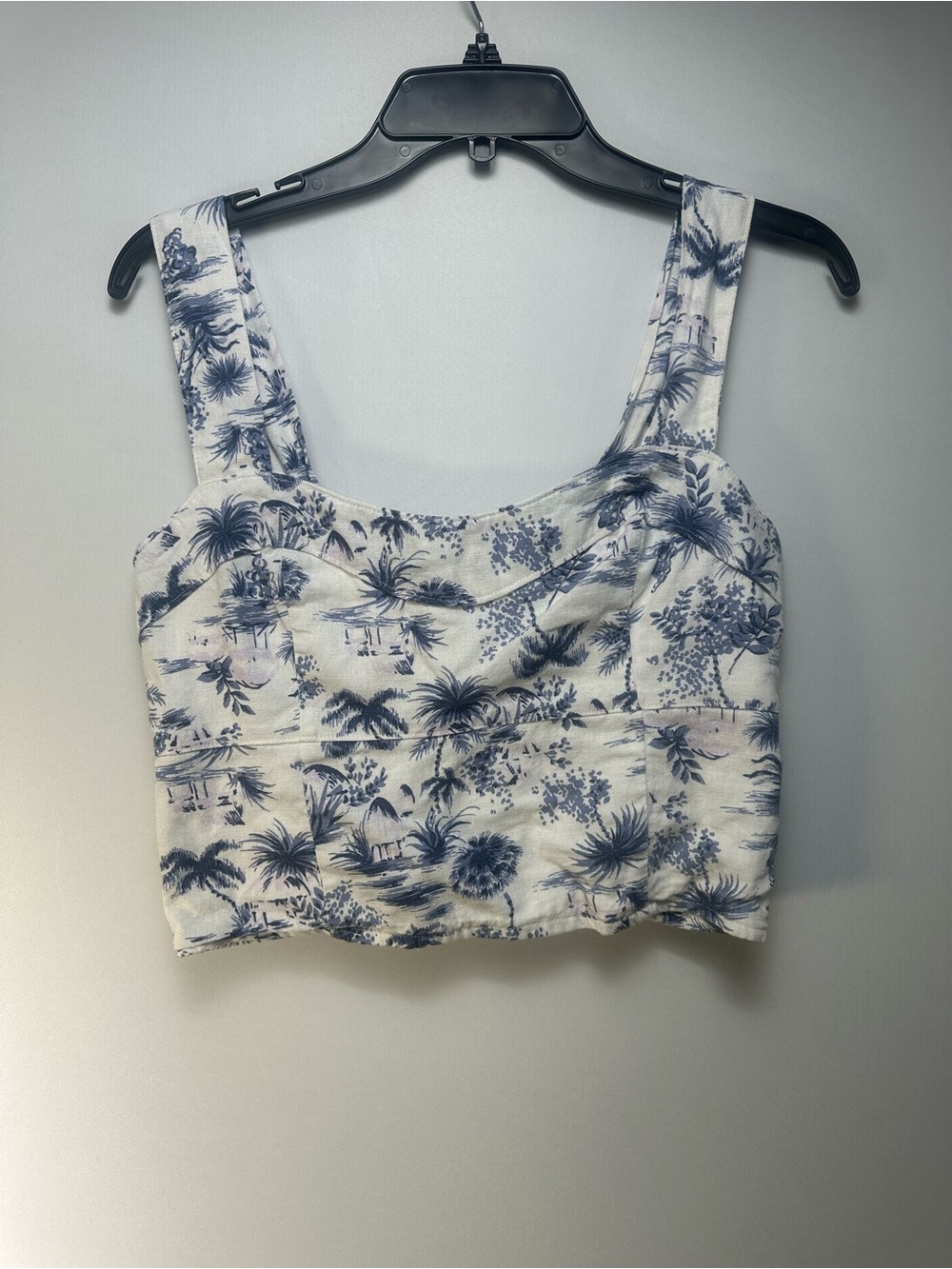 Abercrombie & Fitch White Crop Top with Navy Tropical Print